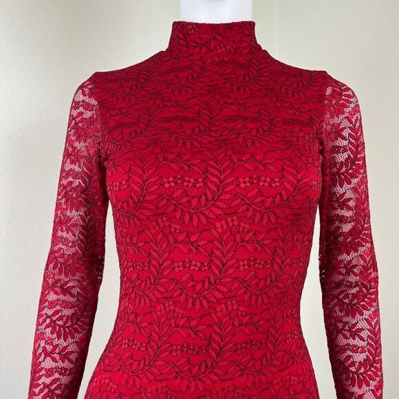 Dress the Population Women Size XS Red Penelope Lace Floral Bodycon Mini Dress - Picture 4 of 15